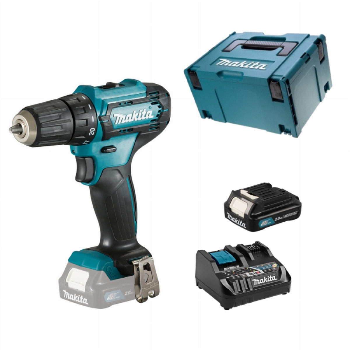 Perceuse visseuse 12 V CXT Li-Ion Ø 10 mm MAKITA DF333DZJ + Batterie BL1021B 12V 2Ah + Chargeur DC18RE 12V/18V