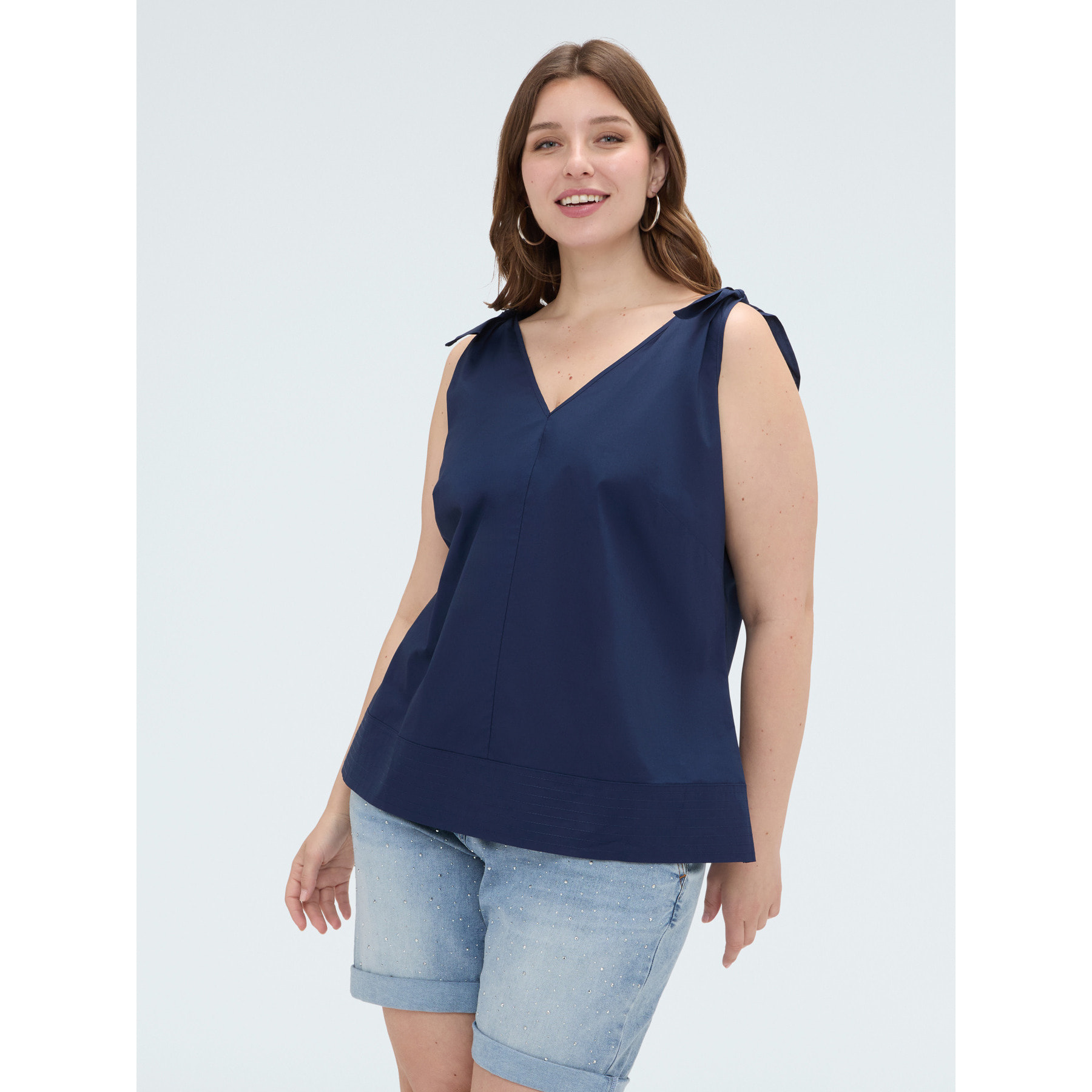 Fiorella Rubino - Top in cotone con nodi a fiocco sulle spalle - Blu