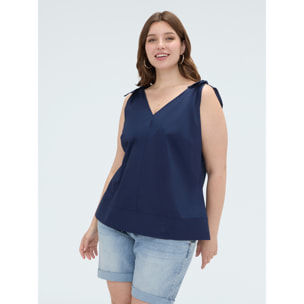 Fiorella Rubino - Top in cotone con nodi a fiocco sulle spalle - Blu