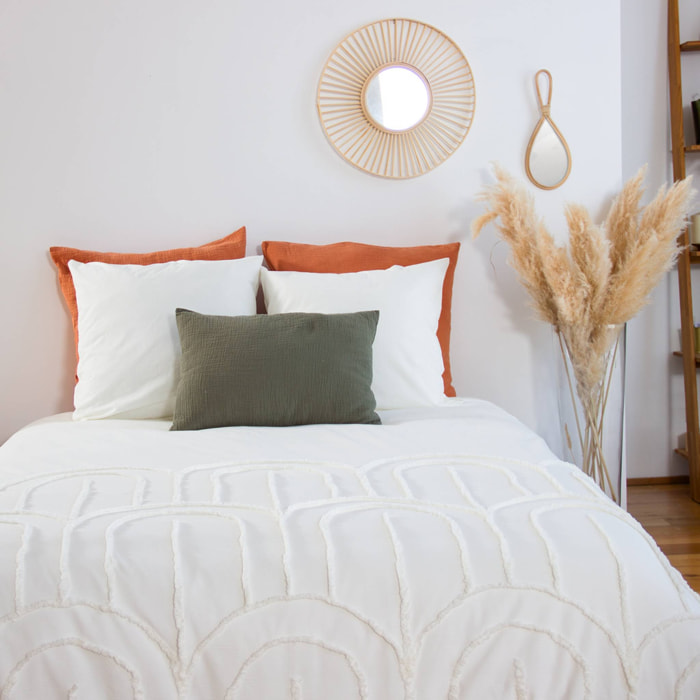 Parure de lit motif arches rétro tufté crème 240 x 220cm en coton lavé