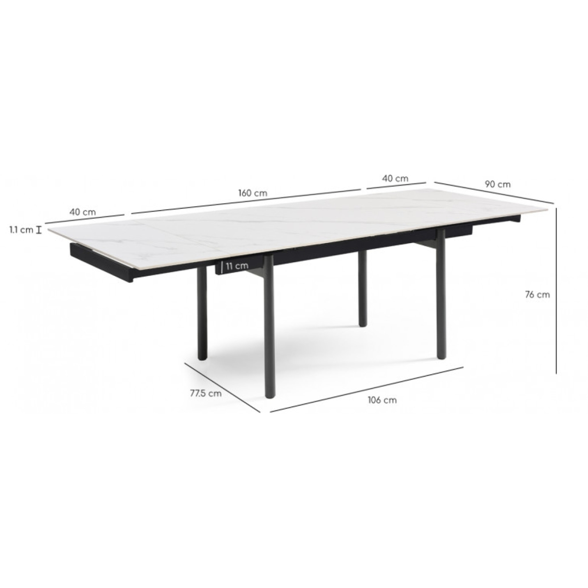 Table extensible en céramique marbre blanc L160/240cm - 9 piètements - UNIK