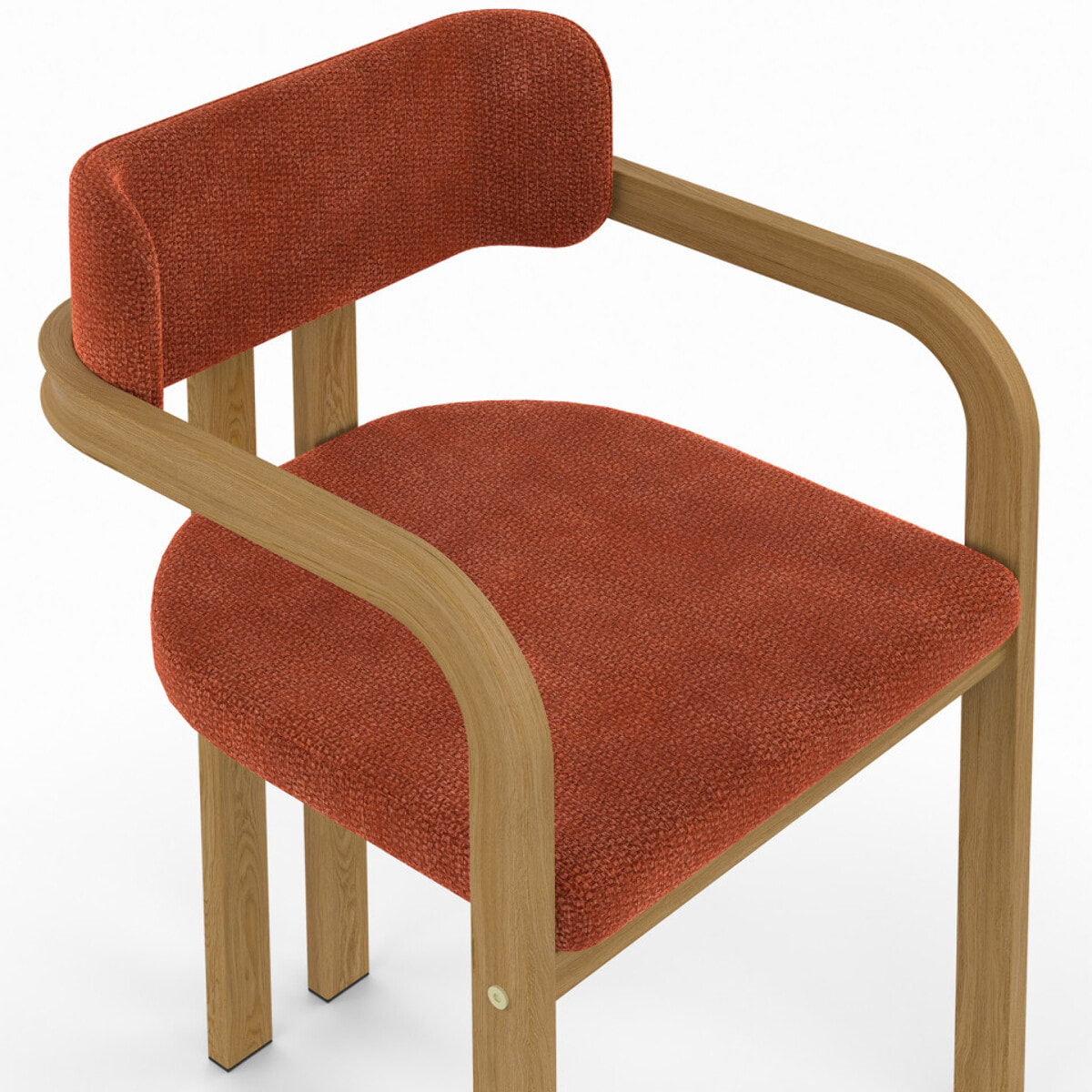 Chaises Elsa avec accoudoirs tissu chenille terracotta pieds effet bois - lot de 4