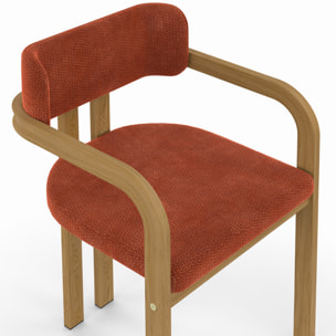 Chaises Elsa avec accoudoirs tissu chenille terracotta pieds effet bois - lot de 4