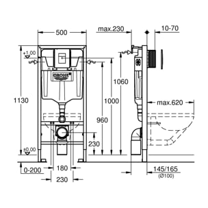 GROHE Bâti-support Rapid SL pour WC suspendu avec plaque de déclenchement Skate Cosmopolitan