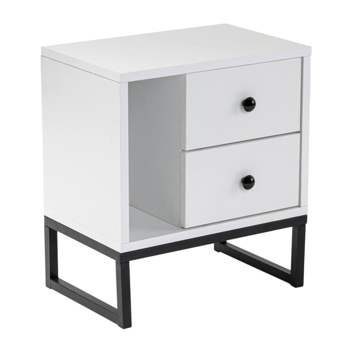 Comodino Rhiannon, Comò basso, Tavolino da notte, Mensola da letto, 45x30 h50 cm, Bianco e Nero