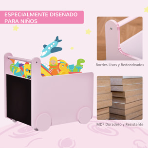 Caja de Almacenamiento de Juguetes Infantil con Ruedas Asa y 2 Pizarras de Escritura Baúl de Almacenaje para Habitación de Niños Guardería Sala de Juegos 47x35x45,5 cm Rosa