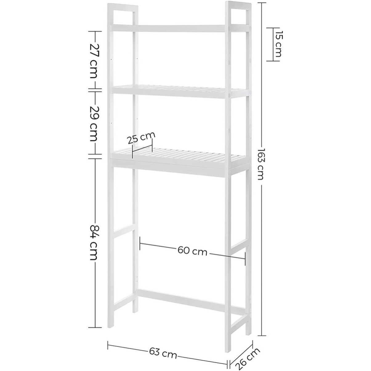 Scaffale salvaspazio da bagno in bambù bianco