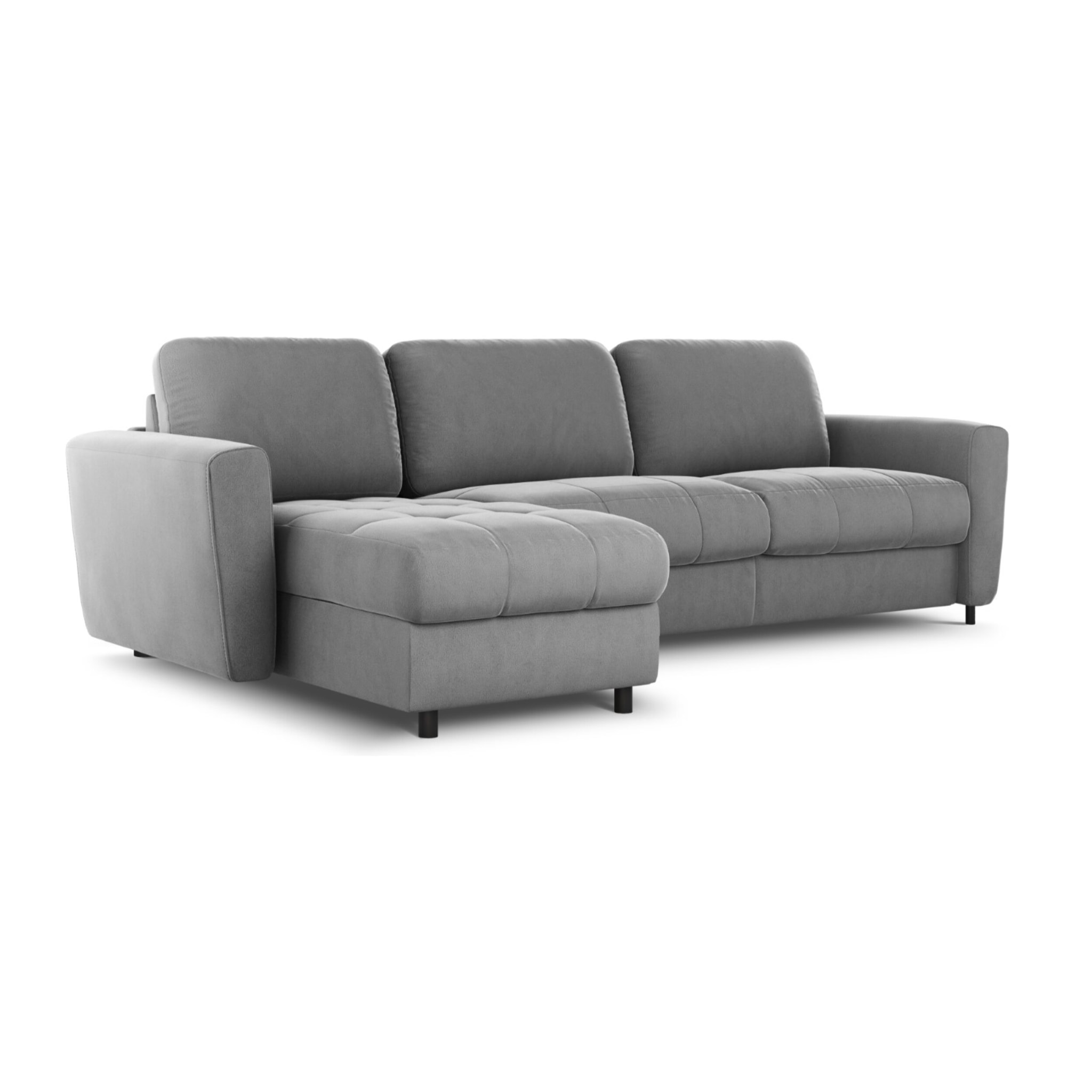 Canapé d'angle gauche convertible avec coffre de rangement "Audra" 5 places en velours gris