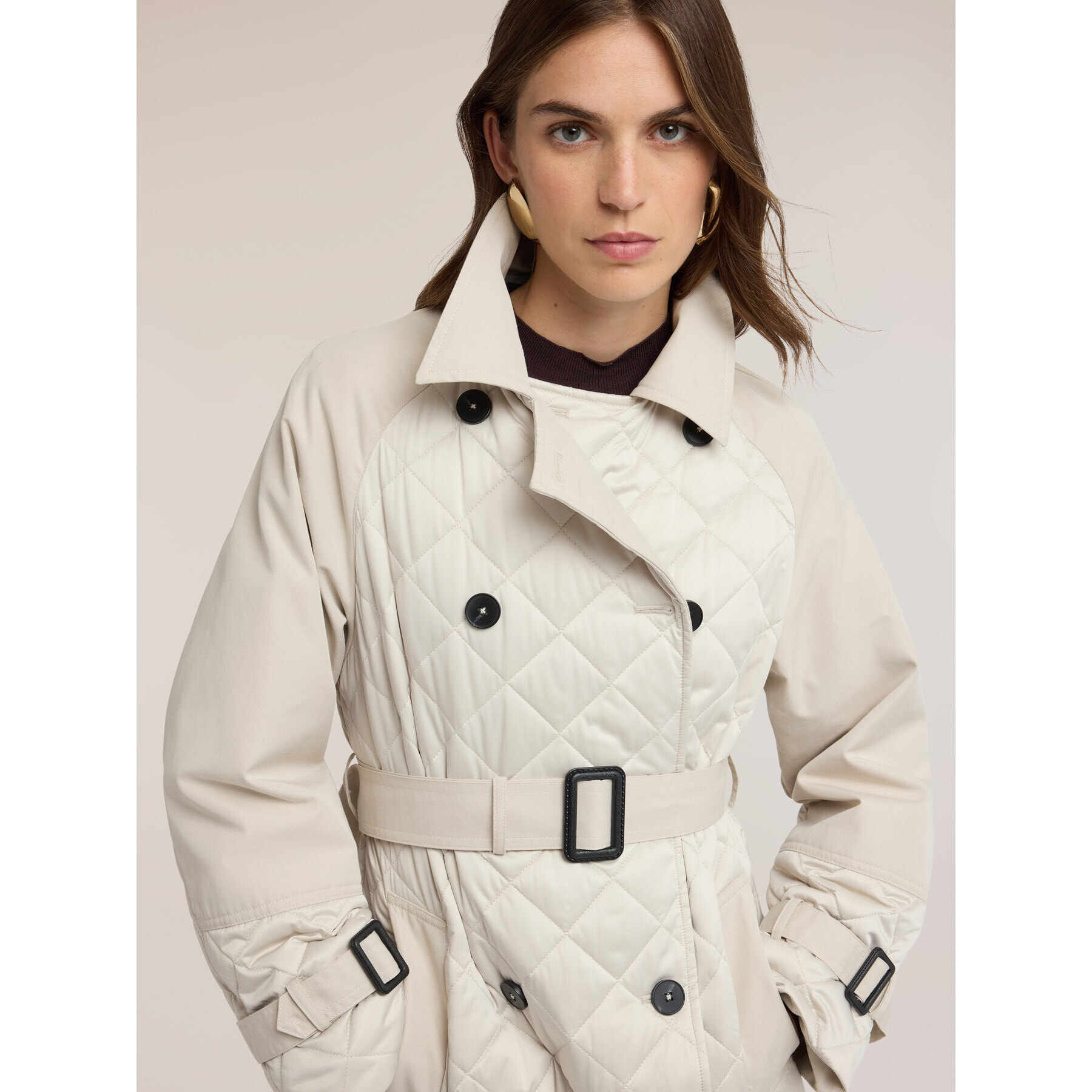 Motivi - Trench coat trapuntato a rombi - Grigio