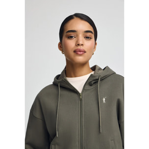 Felpa verde militare con cappuccio e cerniera e con logo Rigby Go