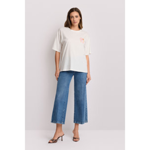 Kocca - T-shirt in cotone con ricamo colorato Donna, Tinta unita, Girocollo