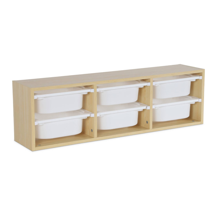 Meuble de rangement pour enfant. naturel. 6 bacs en plastique
