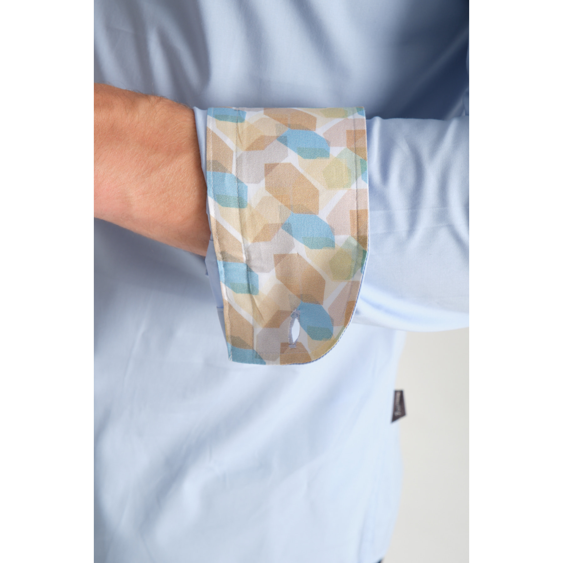 Camicia Uomo 1 Bottoni Button Down Slim Popeline Stretch Unito Celeste