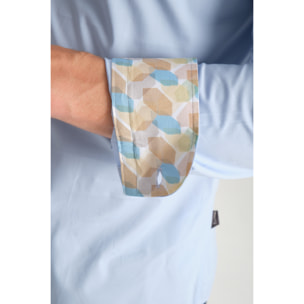 Camicia Uomo 1 Bottoni Button Down Slim Popeline Stretch Unito Celeste