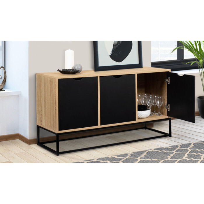 Buffet Manhattan 3 portes bois et noir L113cm