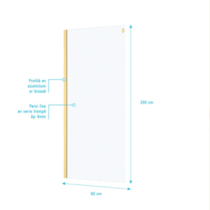 Paroi de Retour 80x200 cm - Finition Or Doré Brossé - Verre Trempé 6 mm