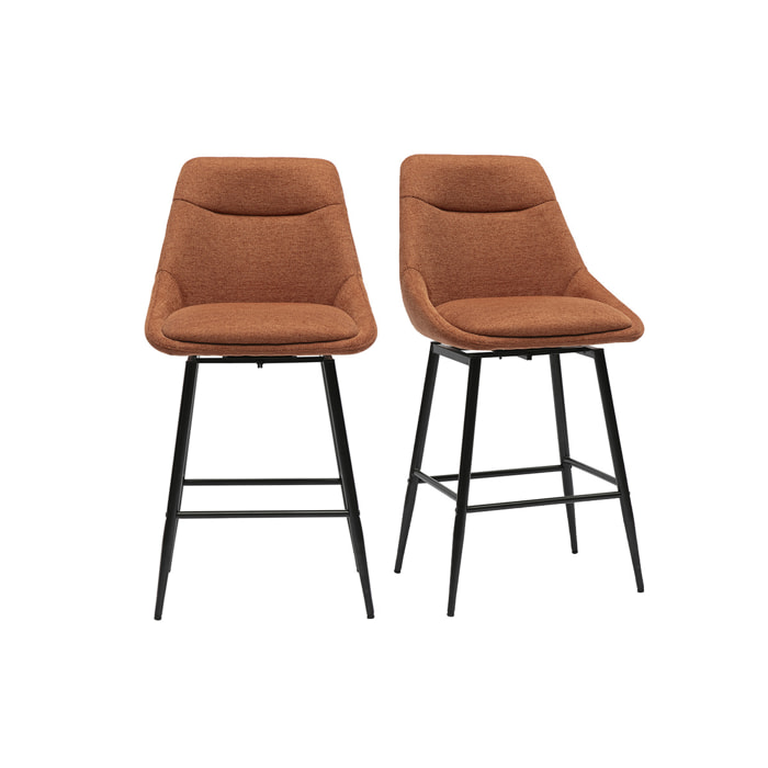 Tabourets de bar pivotants 360° en tissu effet velours texturé terre brûlée et métal H66 cm (lot de 2) ALESS