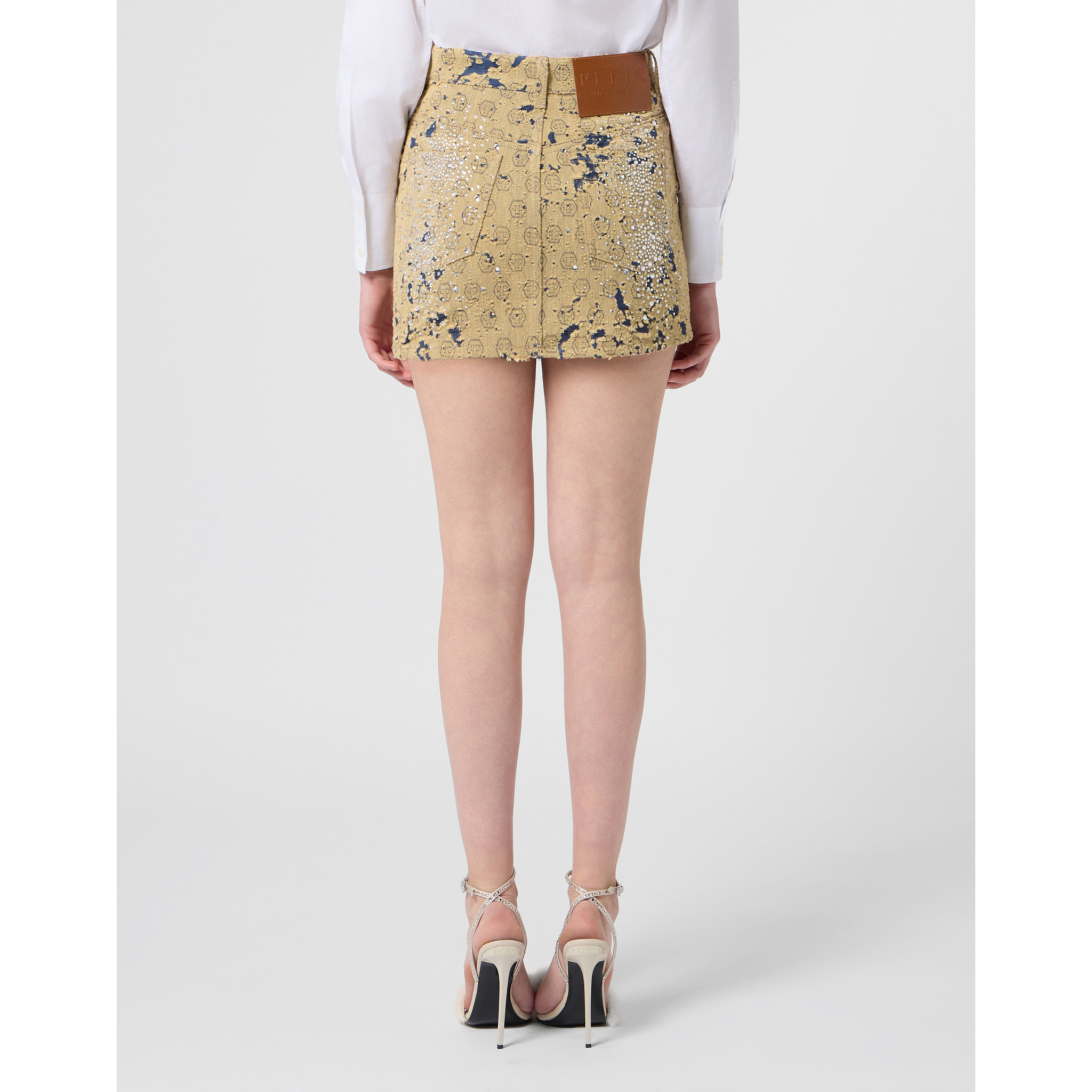 PHILIPP PLEIN Jacquard Mini Skirt Monogram Crystal
