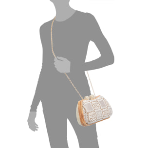 Bonamico Bolso bandolera Mujer. Fabricado en madera natural, algodón y paja trenzada.