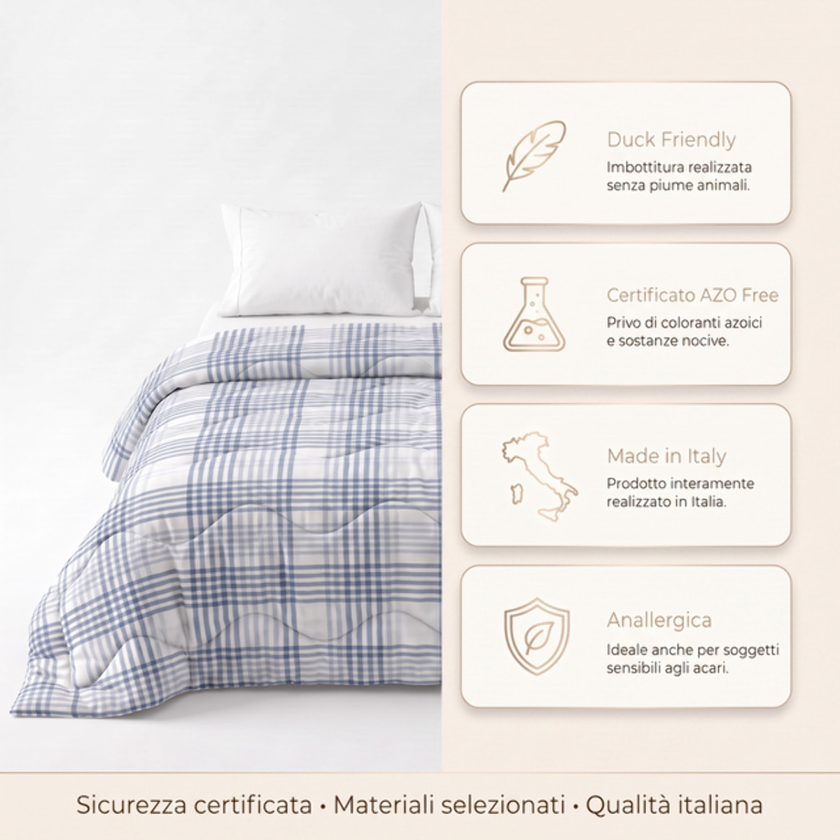 Trapunta Invernale in Microfibra Mano Pesca, Imbottitura 270 g/m², Anallergica, Duck Friendly, AZO FREE, Made in Italy con Fantasie Moderne