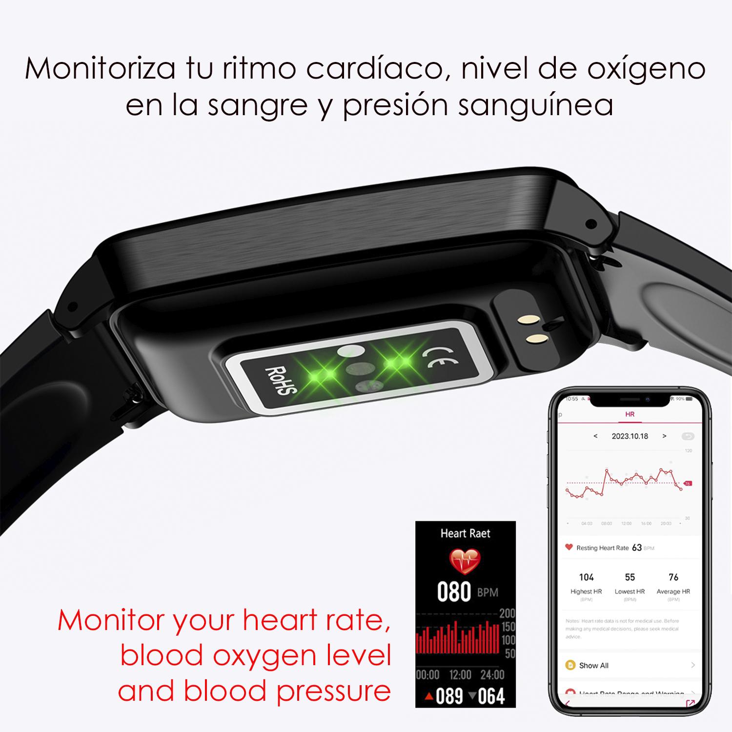 Bracciale intelligente TK71 Pro con temperatura corporea; monitoraggio del glucosio, dell'acido urico, dello stress, del battito cardiaco e della tensione.