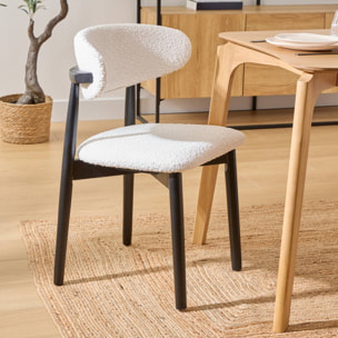 Lot de 2 Chaise en bois boucle "Sari" blanc pieds noirs