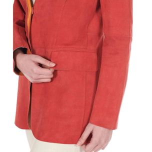 Giacca blazer in pelle scamosciata colore corallo