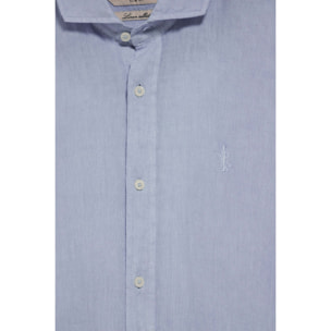 Camisa azul de lino garment dye con bordado Rigby Best