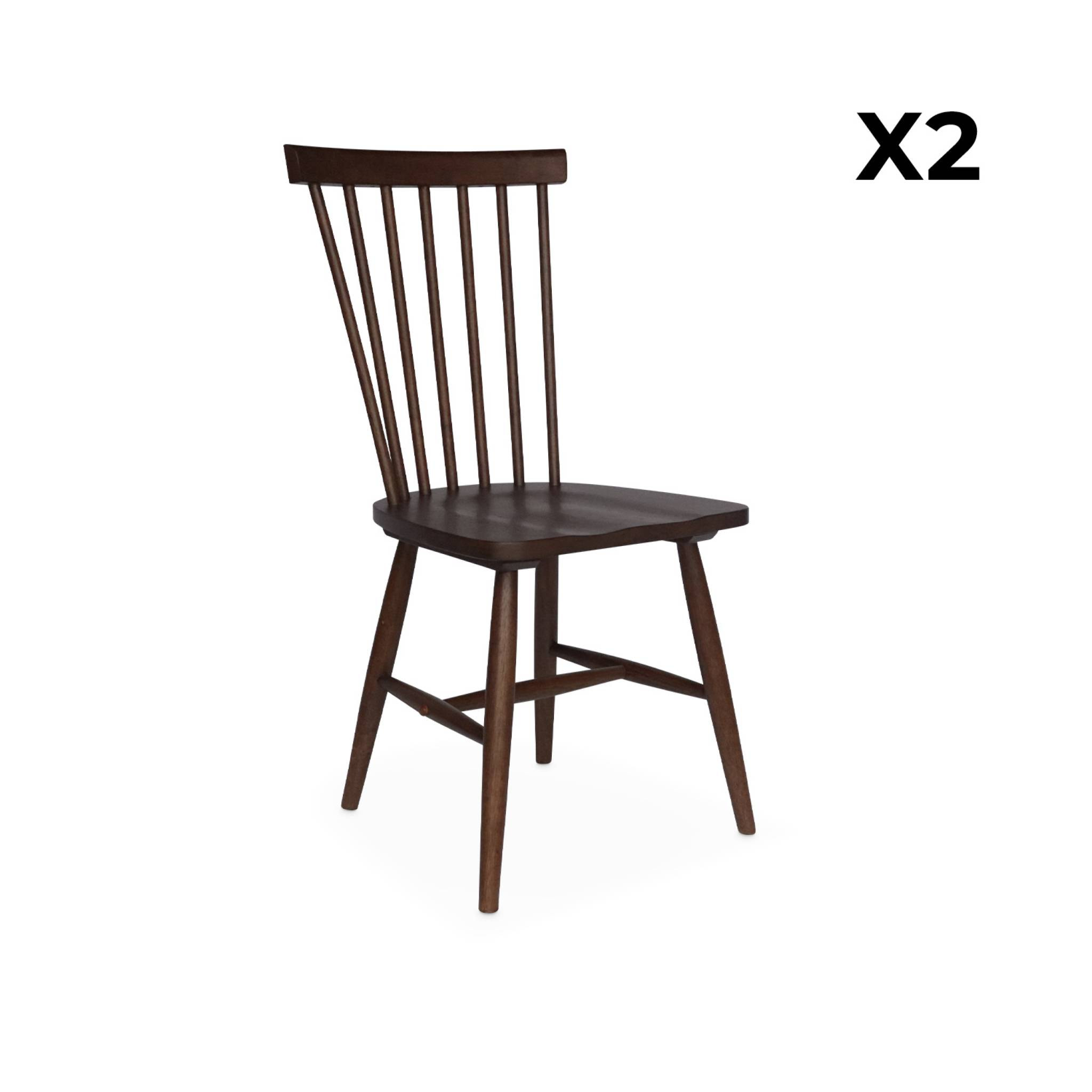 Lot de 2 chaises noyer à barreaux en bois d'hévéa. ROMIE. L 50.8 x P 44.2 x H 90cm.