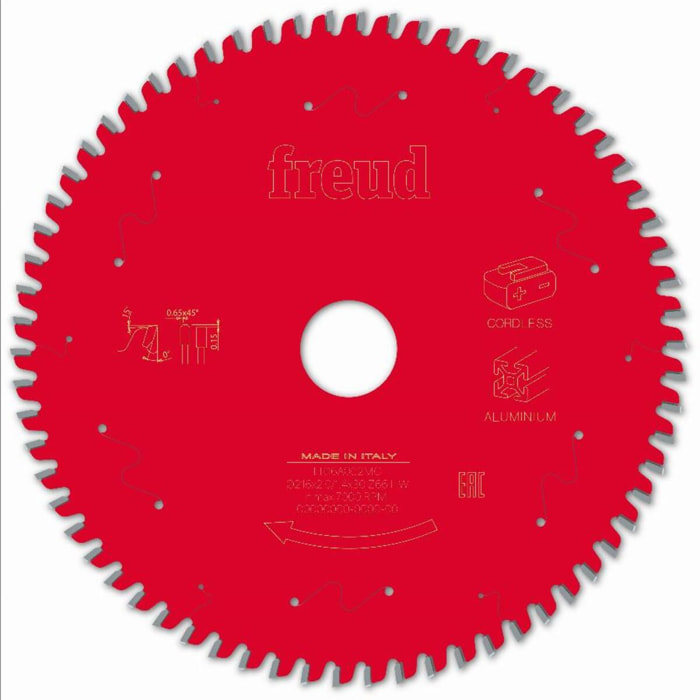Lame pour scie circulaire portative sans fil FREUD - Ø216 2/1,4 AL30 Z66 TP 0° - F03FS10089 -FR16A002MC