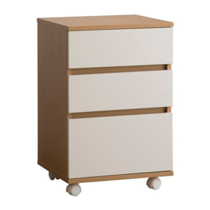 Caisson 3 tiroirs pour Étagère Poppy -tableau technique stratifié-couleur chêne clair/blanc 40 x 62 x 40 cm