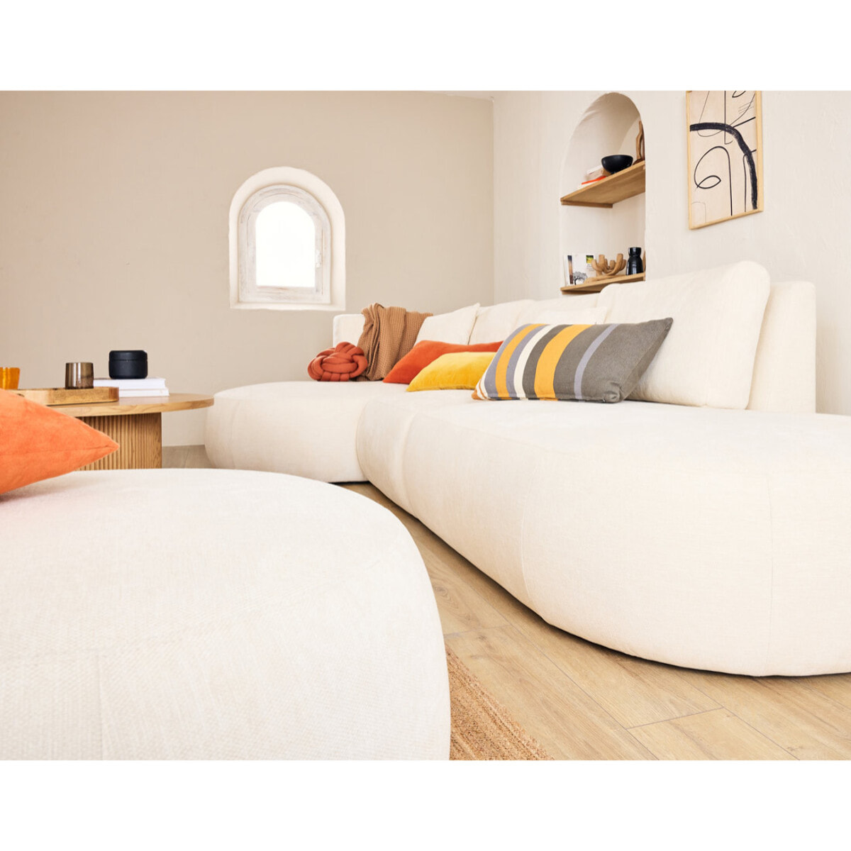 Santorini - module d'assise droit - en tissu texturé - Beige