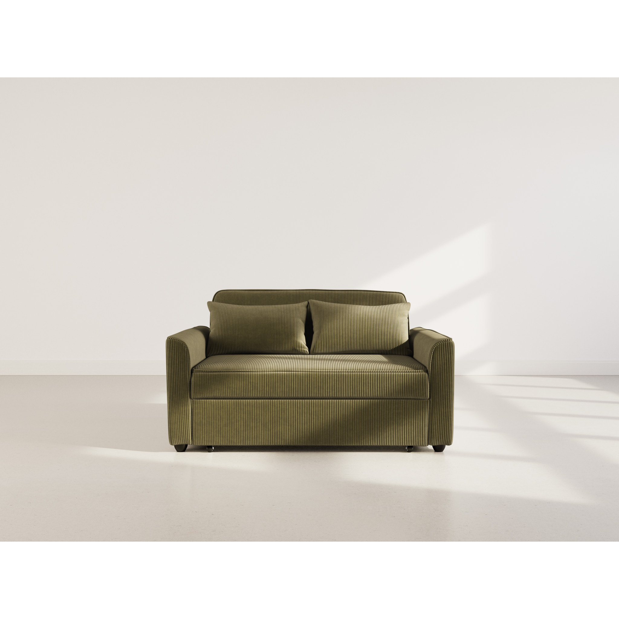 Ernest - Canapé droit 2 places convertible en velours côtelé - Vert