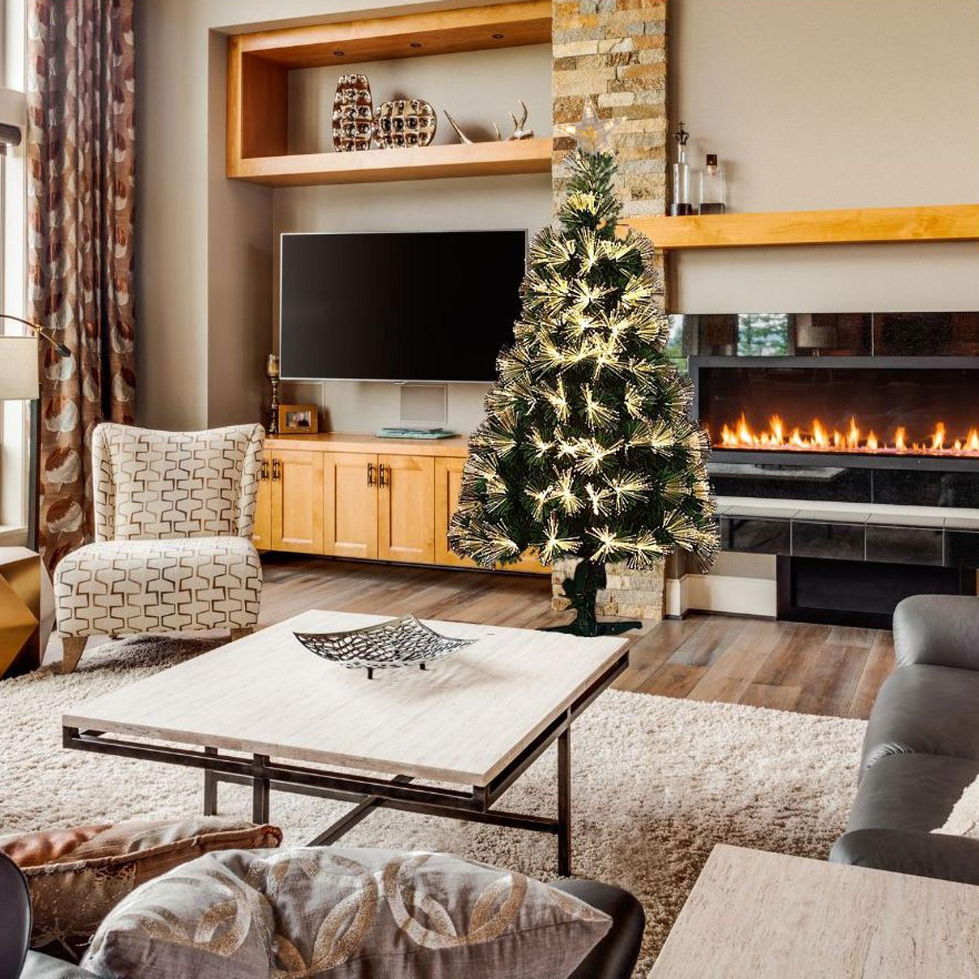 Árbol de navidad de fibra óptica con 60 luces led blancos cálidos con estrella 28x28x60cm