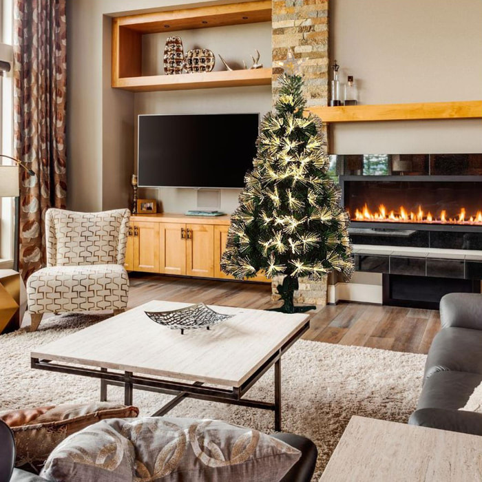 Árbol de navidad de fibra óptica con 60 luces led blancos cálidos con estrella 28x28x60cm