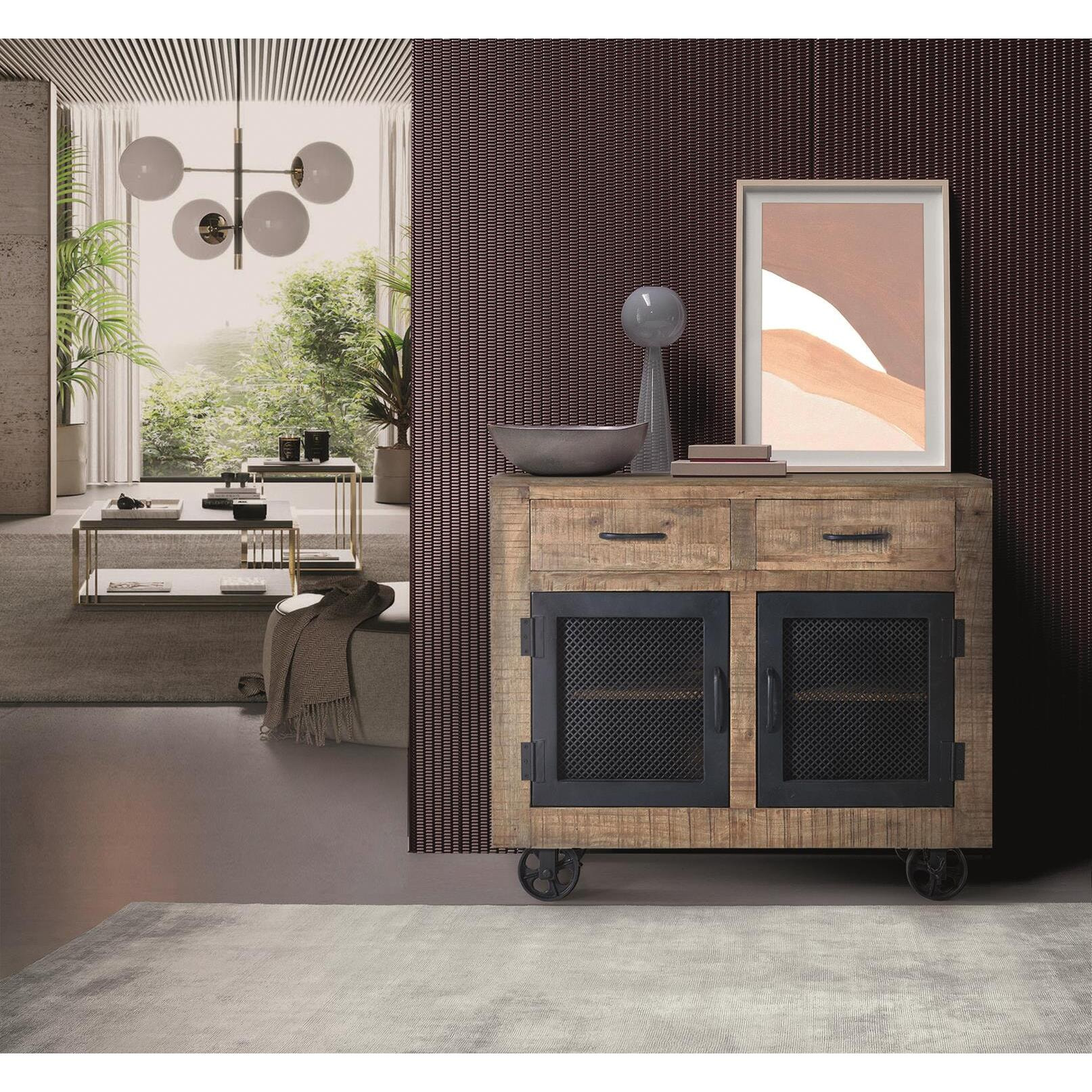 Mueble auxiliar - madera de mango y hierro - 85x100x38cm