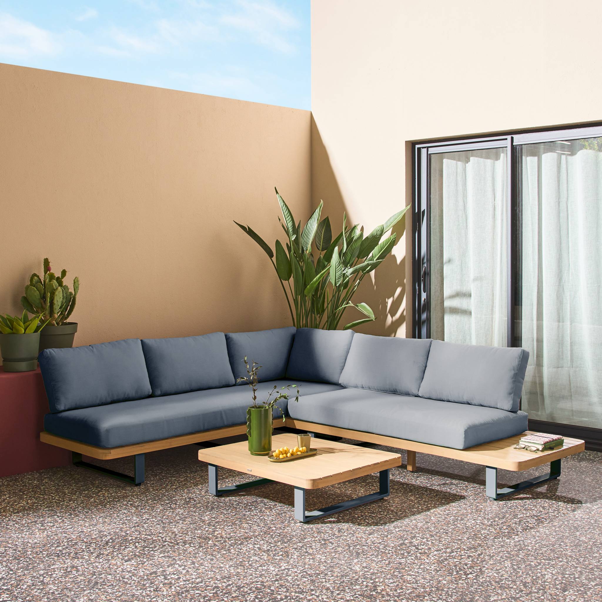 Salon de jardin d'angle bois d'acacia et aluminium 5 places ACALIA LATIKA