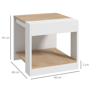 Lot de 2 tables basses bouts de canapé guéridons design panneaux blanc aspect chêne clair