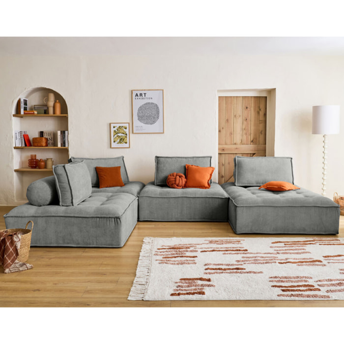 Marisol - canapé panoramique modulable 7 places - velours texturé - Gris