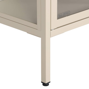 Meuble TV industriel métal et verre trempé 3 portes 120cm beige - Arkansas