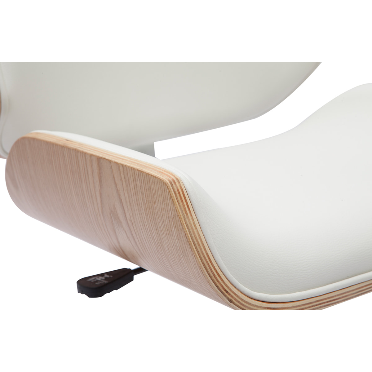 Chaise de bureau à roulettes design blanc, bois clair et acier chromé RUBBENS