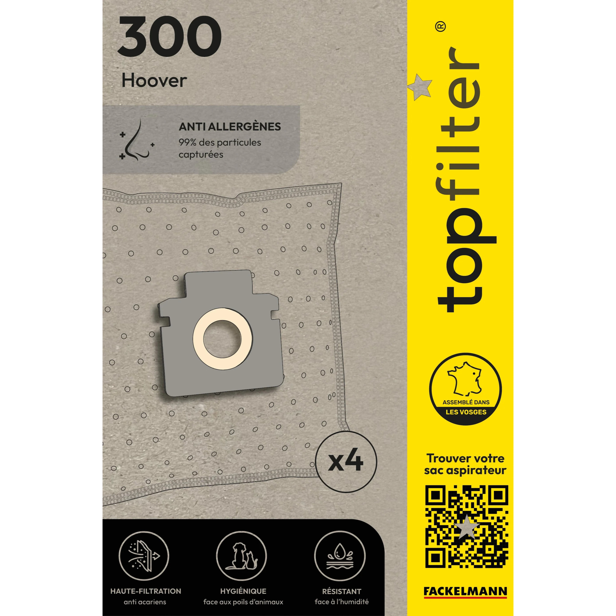 Lot de 4 sacs aspirateur Hoover TopFilter Premium