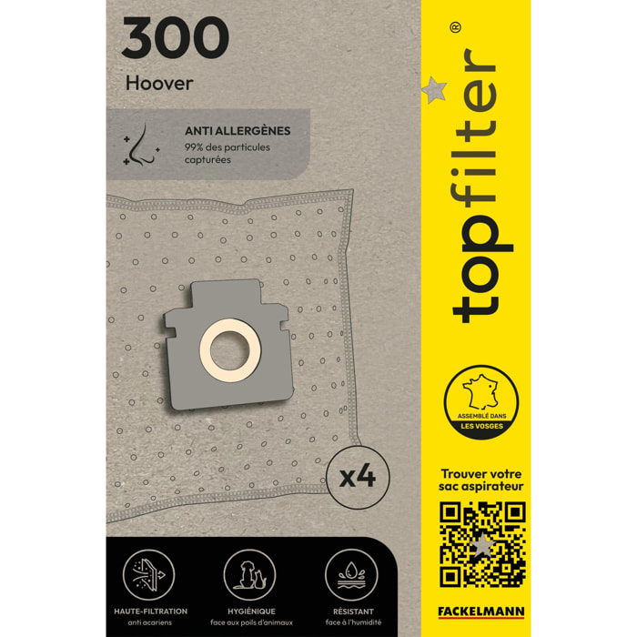 Lot de 4 sacs aspirateur Hoover TopFilter Premium