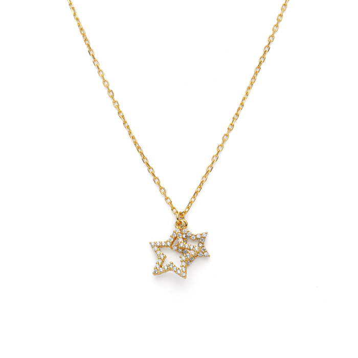 Collar Duo Stars Spark Plata Baño Oro