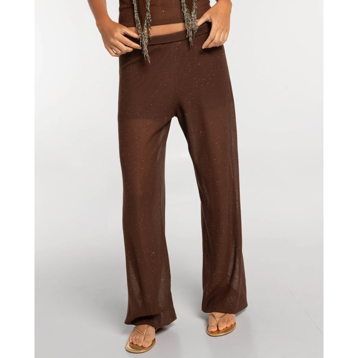 Pantalón recto de mujer de punto con brillo