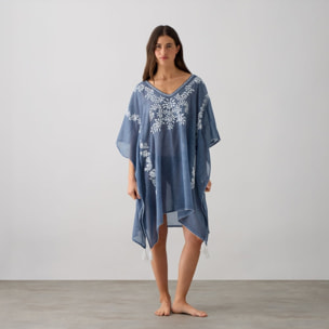 Túnica kaftán de playa algodón bordado

 Sonis color azul 100% Algodón