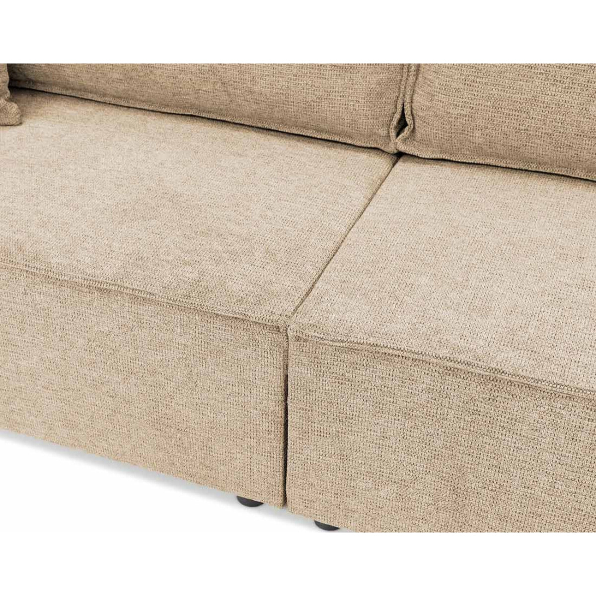 Cezanne - Canapé droit 3 places convertible avec coffre en tissu texturé - Beige