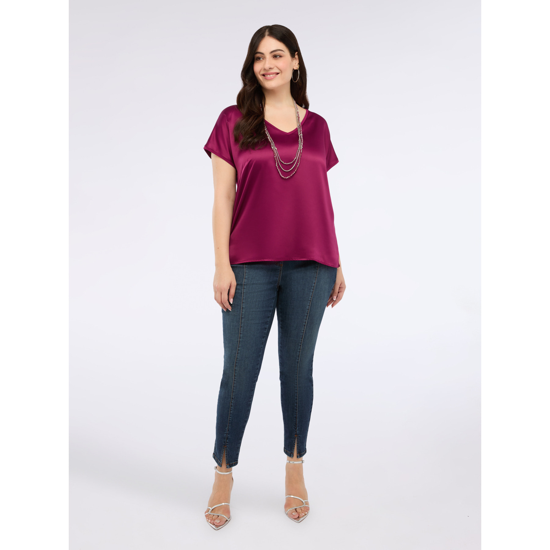 Fiorella Rubino - T-shirt bimaterica con scollo a V - Bordeaux