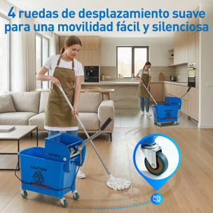 Cubo de Fregona con Ruedas Capacidad de 20 L Cubo de Fregar con Sistema de Escurridor Mopa y Asa de Transporte para Doméstico y Comercial Azul