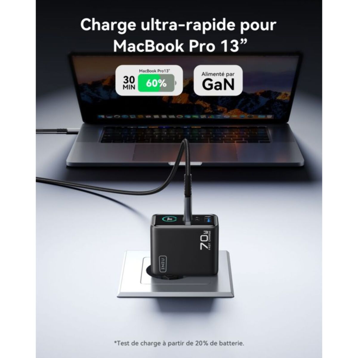 Chargeur INIU 70W Leopard 2 USB-C + USB-A noir